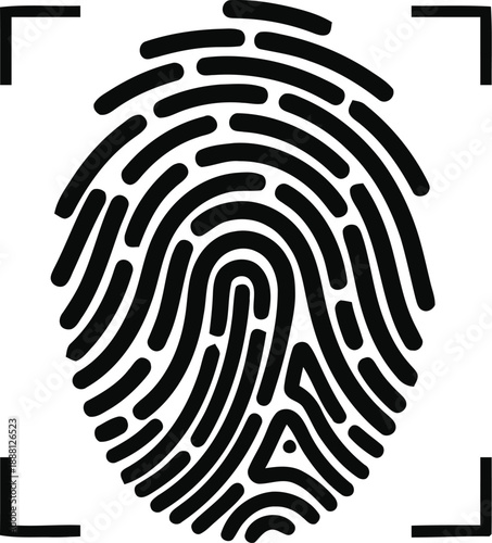 Black fingerprint scan with square corners symbolizing identity verification security and personal data protection
