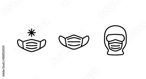 Face Mask and Balaclava Icons: Winter Face Covering, Ski Mask, and Cold Weather Protection
