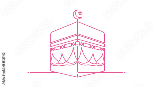 Kaaba. An Islamic continuous line icon crafted in a thin line style, intended for use in Islamic events or as pictogram assets, such as Ramadan Kareem and Eid Mubarak. Collection of Islamic Line Art 