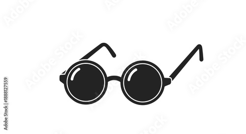 Simple black silhouette of round sunglasses with a classic frame design shown from a straight-on perspective on a white background.