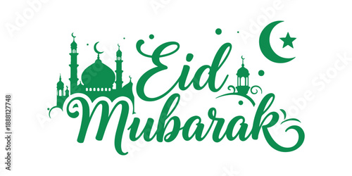 Hand Drawn Script for Eid Mubarak, the Blessed Festival, Design Element for the Celebration of the Muslim Community Festival
