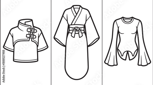 Traditional Asian robe with obi sash and modern oriental jacket