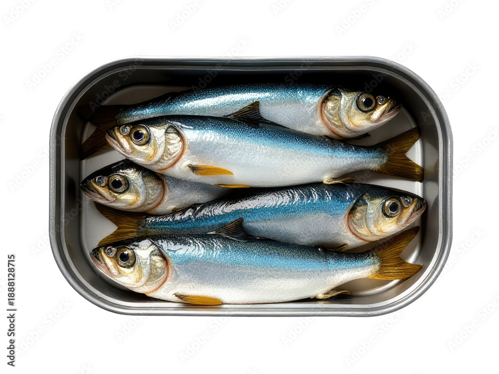 Fototapeta premium A tin container filled with fish sits on a table, perfect for food or decoration