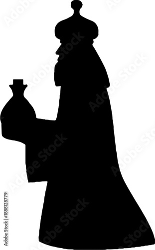 Silhouette of a Wise Man or Magi Holding a Gift Isolated on White Background