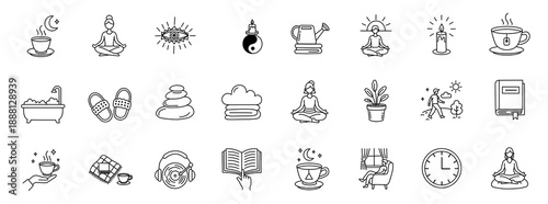 Obraz na plátně Vector line icons set of self-care rituals and slow living