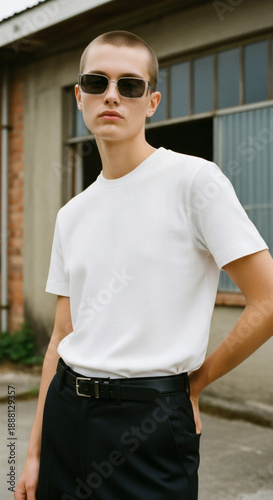 Confident young man in sunglasses standing outdoors