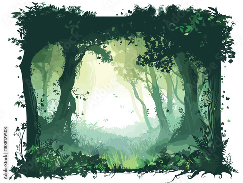 white background, Enchanted forest with magical glow - isolate on a mystical forest background., drawings in pencil easy, very simple and isolate in the style of animated illustrations