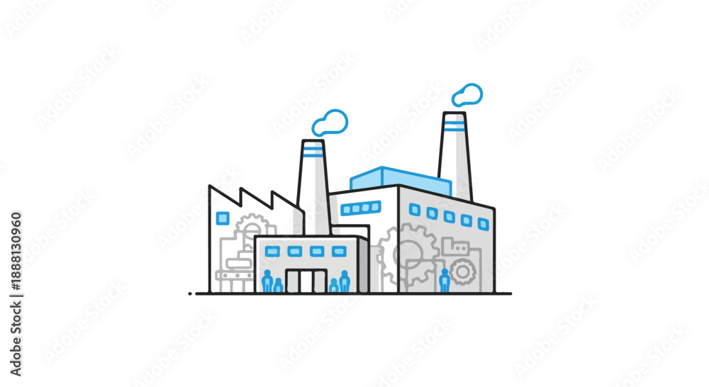 Obraz premium Minimalist industrial factory building vector illustration isolated on white background