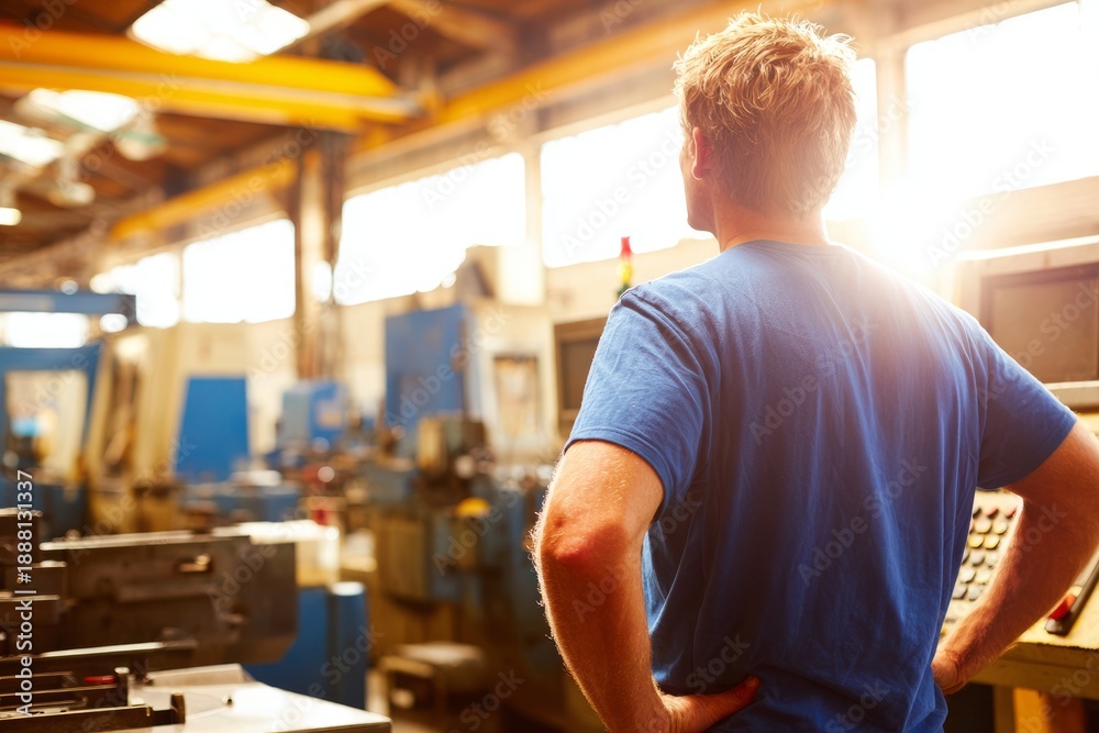 Obraz premium Operator Observing Machinery in Active Production Workflow Environment