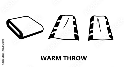 Cozy warm throw blanket icons: folded fabric and draped textiles for comfort, relaxation, and home decor.