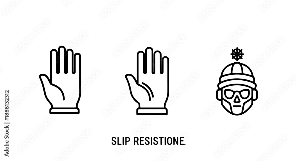 Fototapeta premium Hand icons suggesting grip or connection, with a winter hat and goggles, indicating warmth, protection, and cold weather activities.