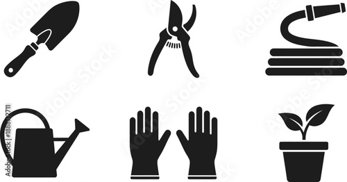 Gardening tools icon set in flat design style