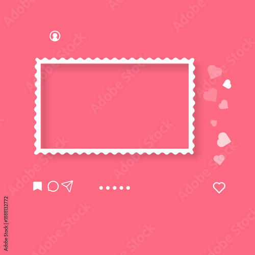 Social media post mockup designed as a photo frame. The white square frame perfect for social media layouts, romantic announcements, Valentine's Day content, and creative digital storytelling
