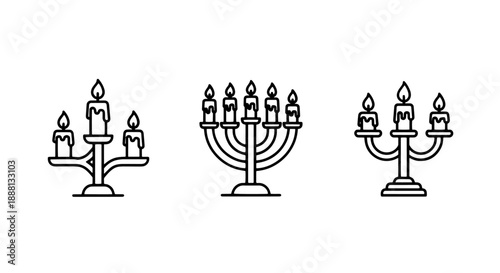 Elegant Candelabra and Menorah Icons: Traditional Light Fixtures for Festive and Religious Occasions