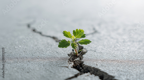 Conceptual image of resilience with a small plant growing through cement