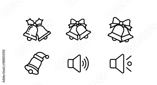 Festive Christmas Bells and Audio Volume Icons: Holiday Celebrations and Sound Control Elements