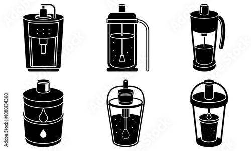 Six Different Coffee Maker Silhouettes on White Background coffee machine coffee brewer