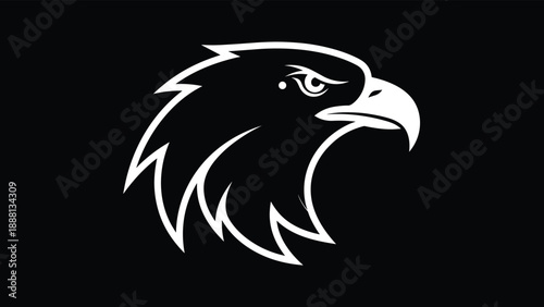 Stylized black eagle head logo vector illustration, bold fierce bird mascot icon for branding, tattoo, emblem design use