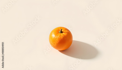 Single mandarin orange casting soft shadow on light background, minimalist symbolism