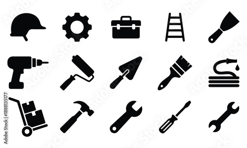Industrial Gear and Cogwheel Silhouette Icon for Labour Day and Manufacturing Industry
