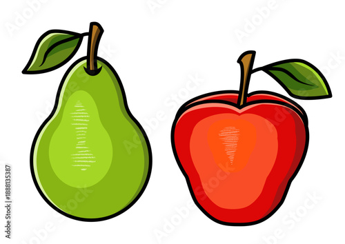 pear and apple isolated vectors