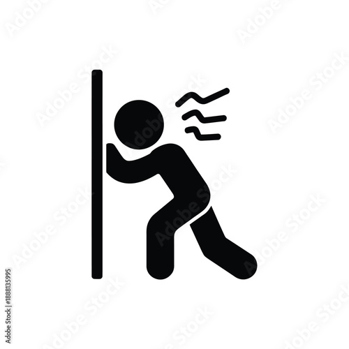 Simple black and white pictogram of a person pushing on a wall