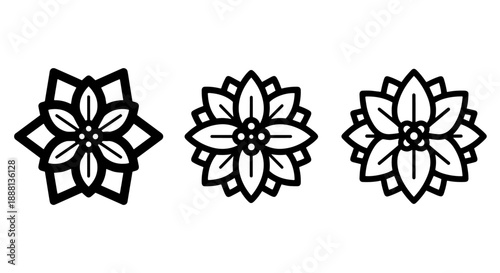 Decorative Outline Icons: Geometric Floral and Starburst Patterns