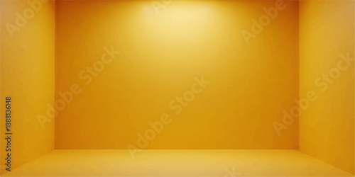 An empty interior room featuring a blank yellow gold wall with a vintage wooden parquet floor creates a minimalist architectural space for home decor design