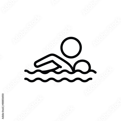 Simple black and white line drawing of a person swimming freestyle