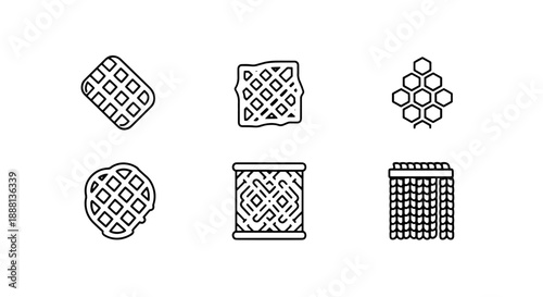 Textural icons including waffles, honeycomb, and woven patterns, ideal for food, nature, and design themes.