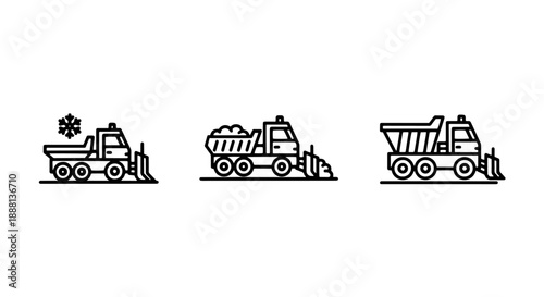 Snow Plow Truck Icons: Winter Service Vehicles Clearing Snow