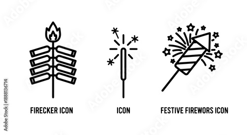 Firework Icons: Firecracker, Sparkler, and Festive Rocket