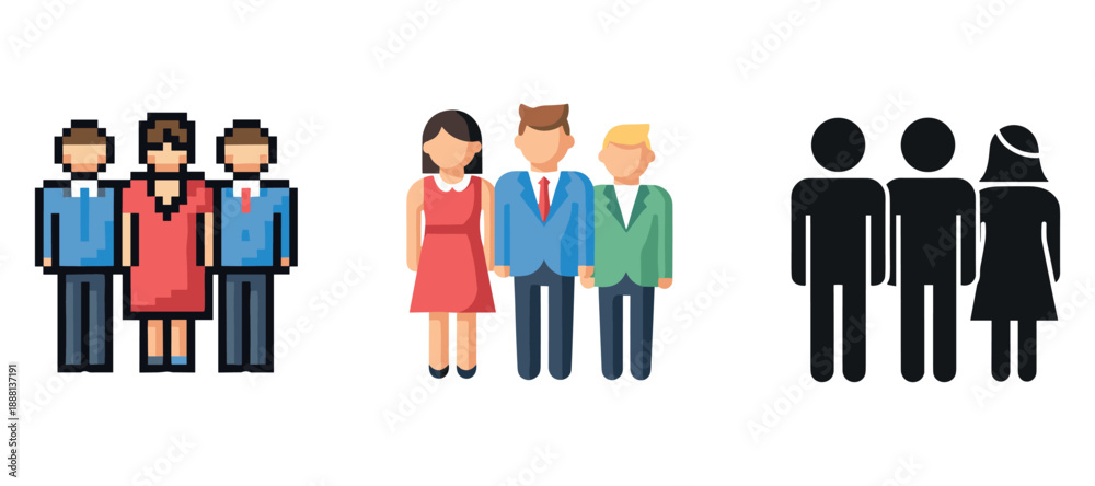 Obraz premium Diverse couples: pixel art, flat design, silhouette styles