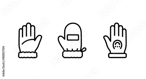 Hand and glove icons: a bare hand, a mitten, and a gloved hand with a symbol, representing warmth, protection, and communication.