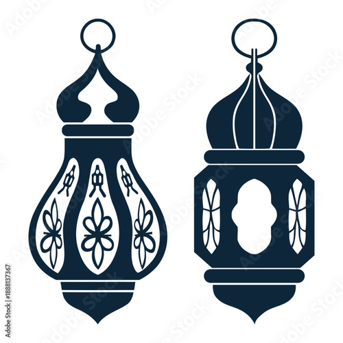 Traditional,  Decorative and Vintage Hanging Lantern Silhouette Vector. Eid Festival, Islamic Decorative and Ramadan Decorative Lantern Silhouette Vector Icon Design.