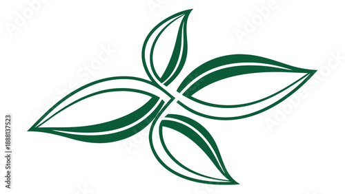 Abstract four-leaf clover stylized motif composed of curved, intersecting green lines representing growth and natural symmetry for.