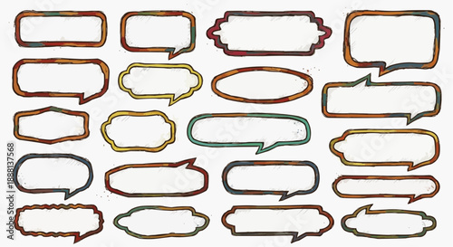 Dialogues frames in various shapes and sizes: A variety of speech and thought bubbles, in diverse shapes and designs. Each frame, ready for your thoughts, is carefully crafted and artfully presented.