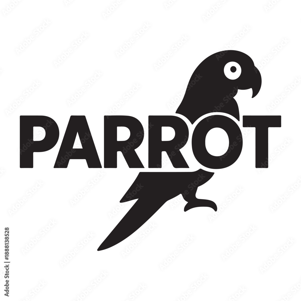Obraz premium Creative Parrot Typography Logo Vector. Tropical Bird Wordmark.