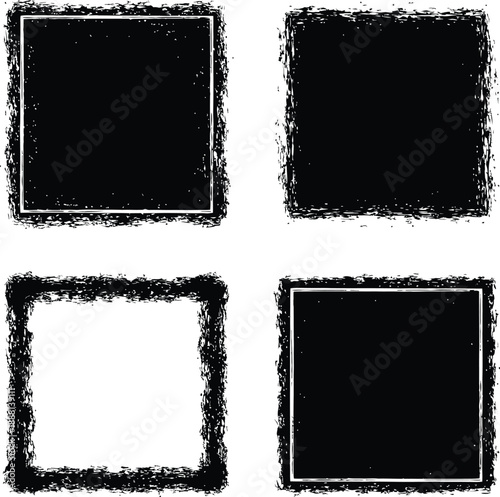 Grunge black ink spray frames and decorative borders collection on white background