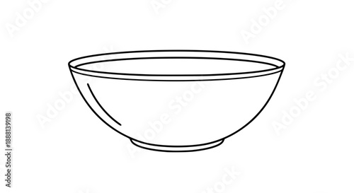 Simple outline illustration of a round, empty ceramic bowl with a thin rim, isolated on a white background, clean line art for design