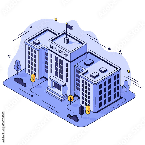 Government ministry building illustration in isometric style with modern architecture design. No editable stroke