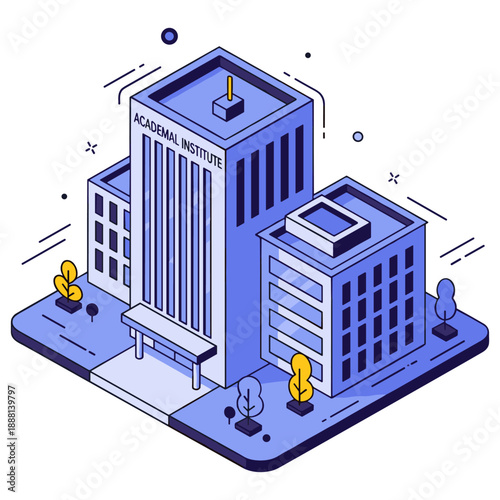 Isometric illustration of academic institute with modern architectural design. No editable stroke
