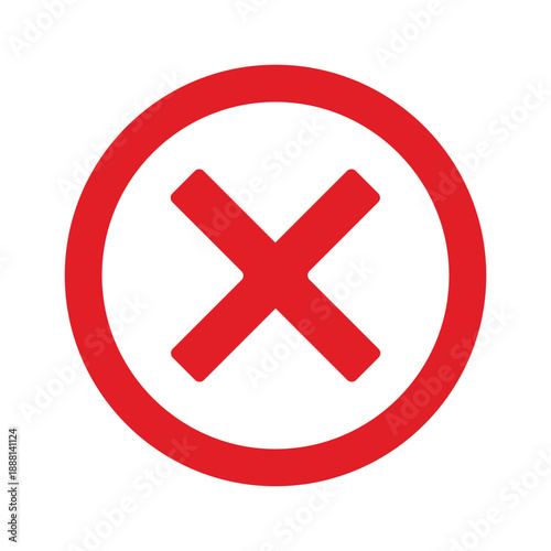 Red Prohibitory Cross Icon - Minimalist Vector Safety Symbol for Stop, Cancel, and Restricted Access