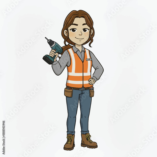 Skilled Woman Worker Holding a Power Drill Ready for Construction and Renovation Tasks