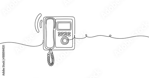 Minimalist line art of vintage landline telephone with cord. Non editable stroke