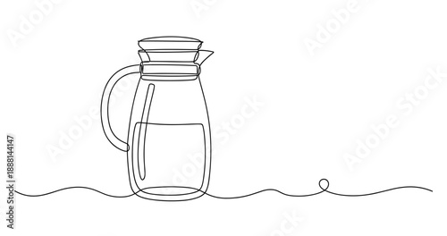 Minimalist line drawing of a glass pitcher with lid on white background. Non editable stroke