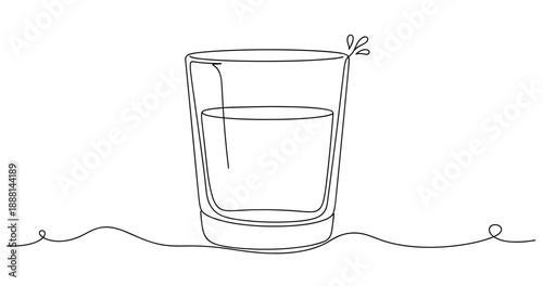 Minimalist line art of a half-full water glass with splash detail. Non editable stroke