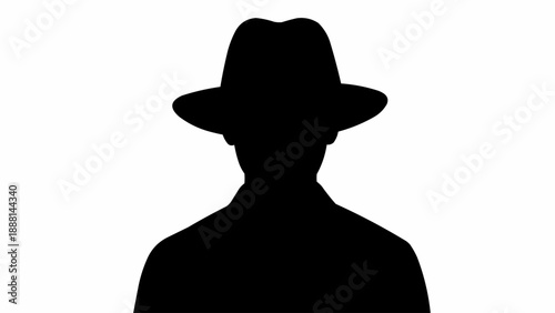 Silhouette of a man wearing a fedora hat and suit jacket.