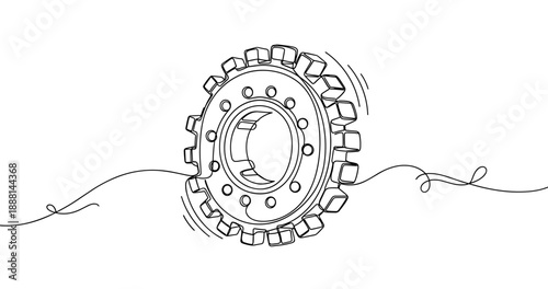 Line art of rolling gear with intricate detailing. Non editable stroke