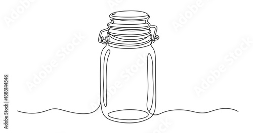 Minimalist one-line art of a glass jar with swing lid on white background. Non editable stroke